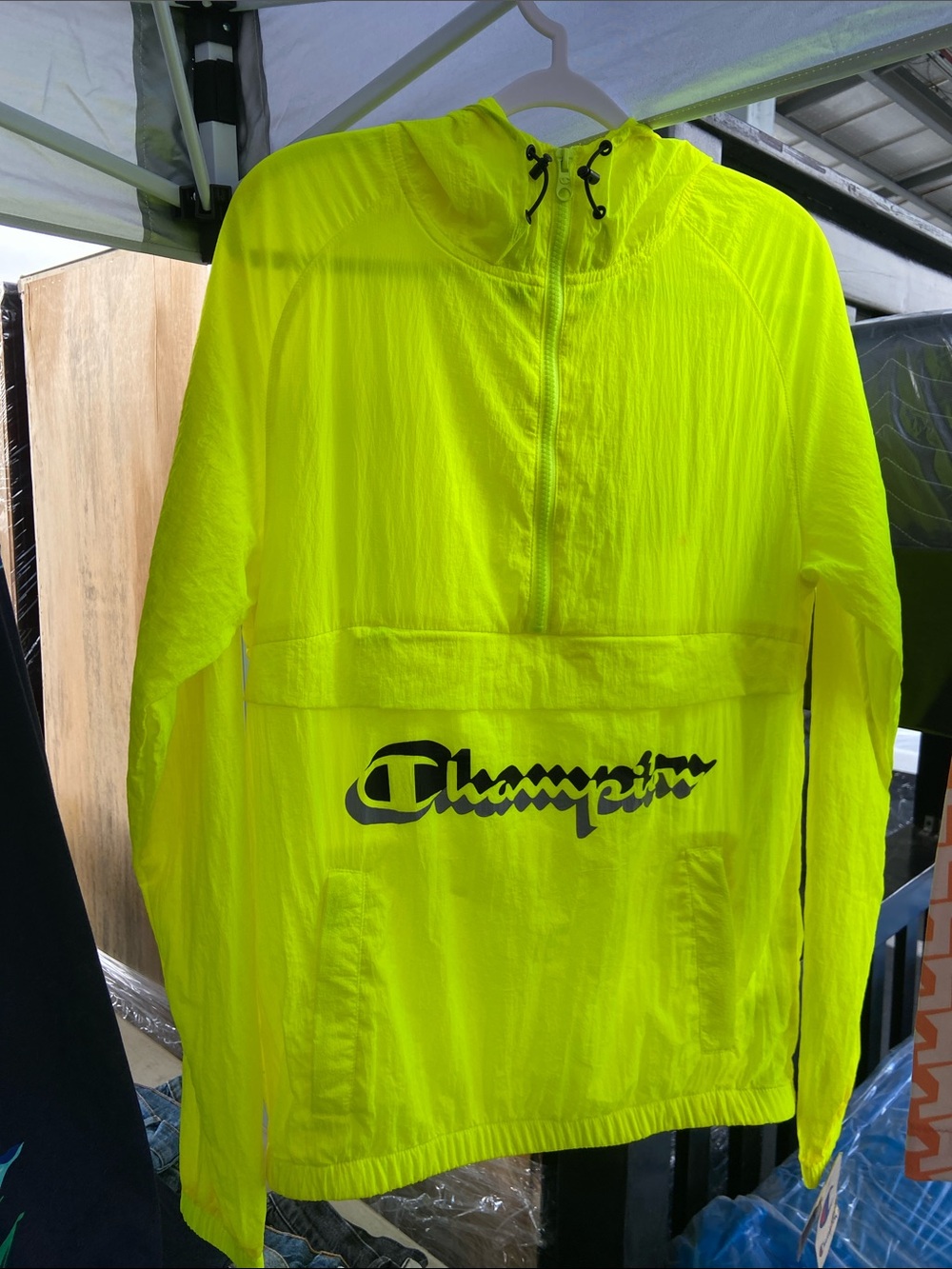 Champion Neon Yellow Pullover Windbreaker Hoodie